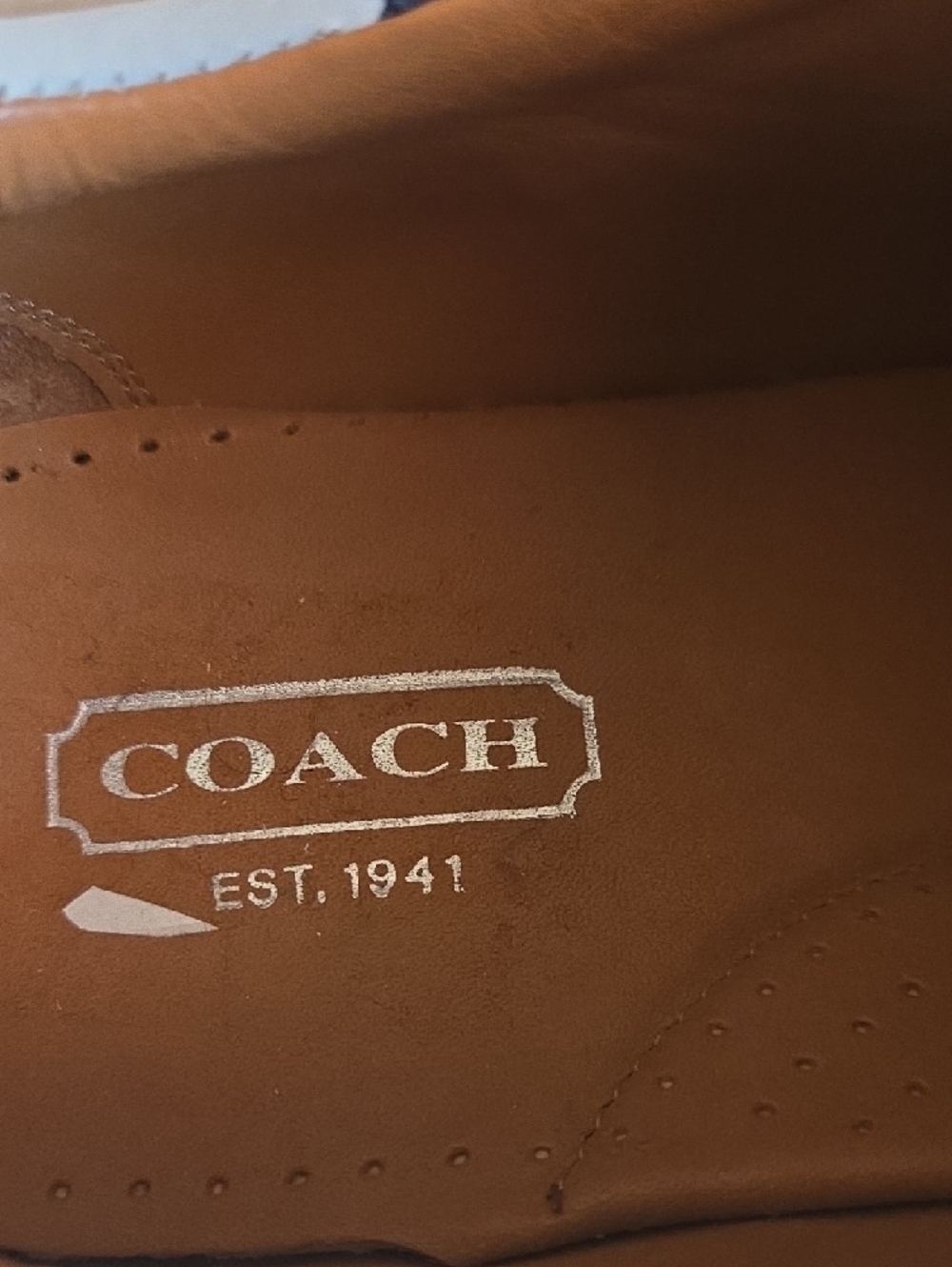 Coach Men’s Cream Suede & Leather Sneakers with Navy Stripe - Picture 6 of 8